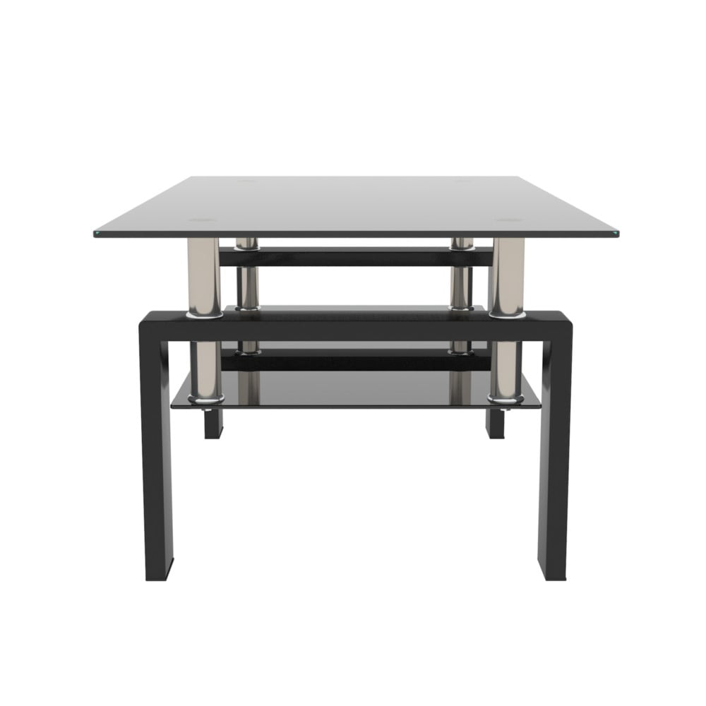 38.6" Rectangle Glass Coffee Table, Clear 2-Tier Center Table with Matt Black Iron Frame, Modern Side Table for Living Room, Office, Apartment, 220 lbs Capacity