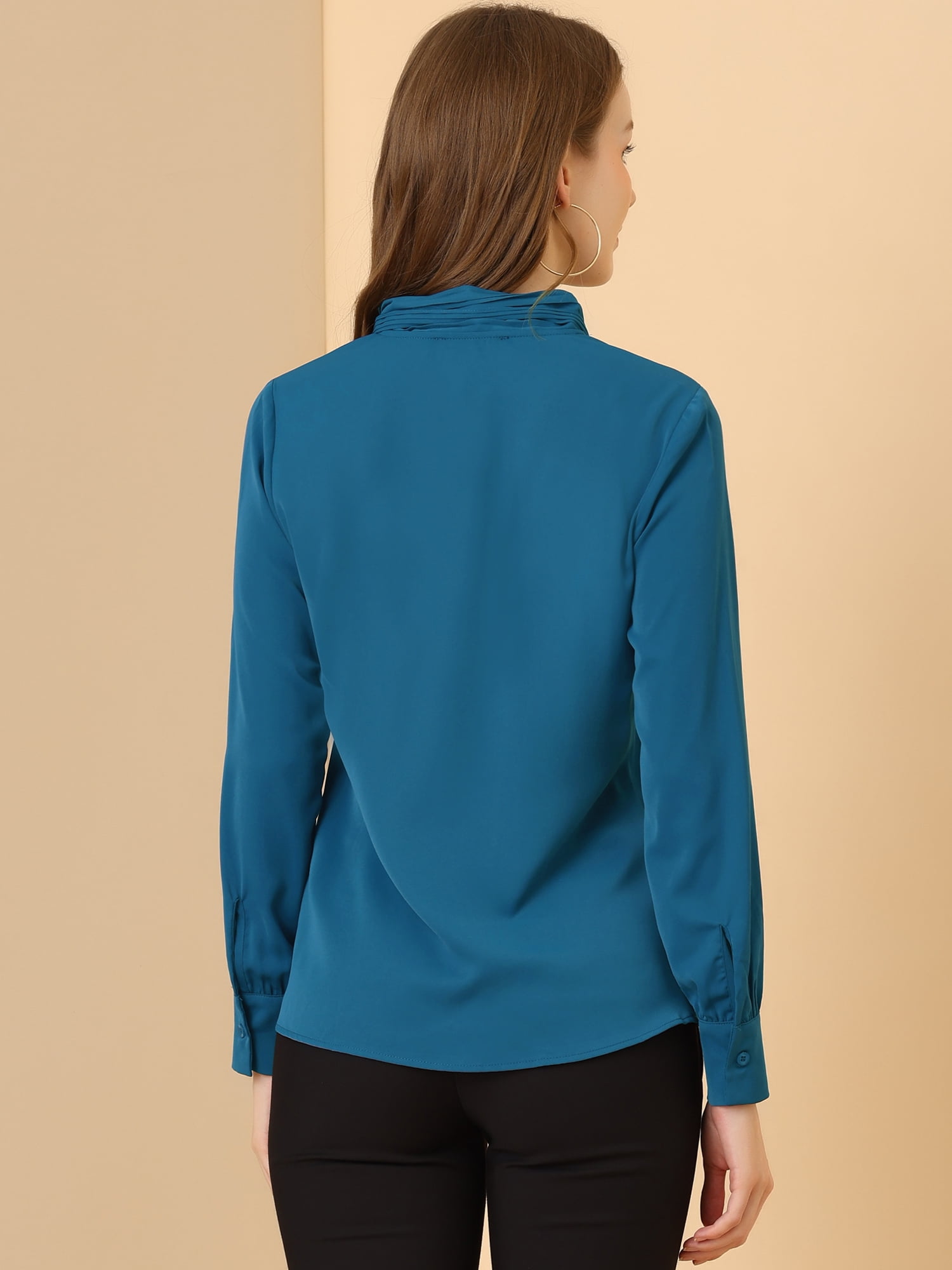 DARING DIVA Work Office Blouse Pleated Top Shirt XL Peacock Blue