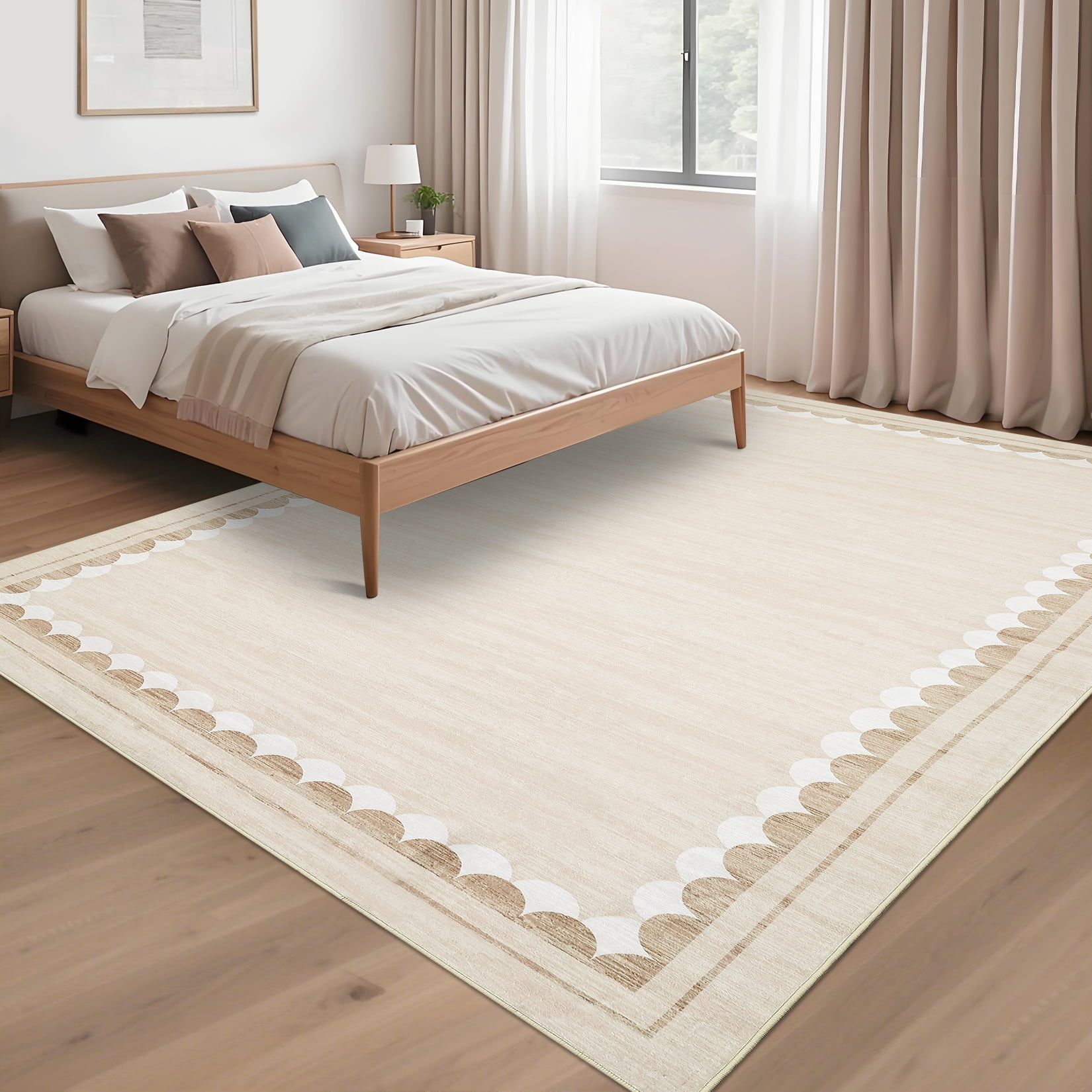 Garvee 5ftx7ft Area Rug Modern Bordered Solid Rug with Non Slip Backing, Washable Rug Contemporary Neutral Minimalist Carpet for Living Room Bedroom Dining Room, Beige