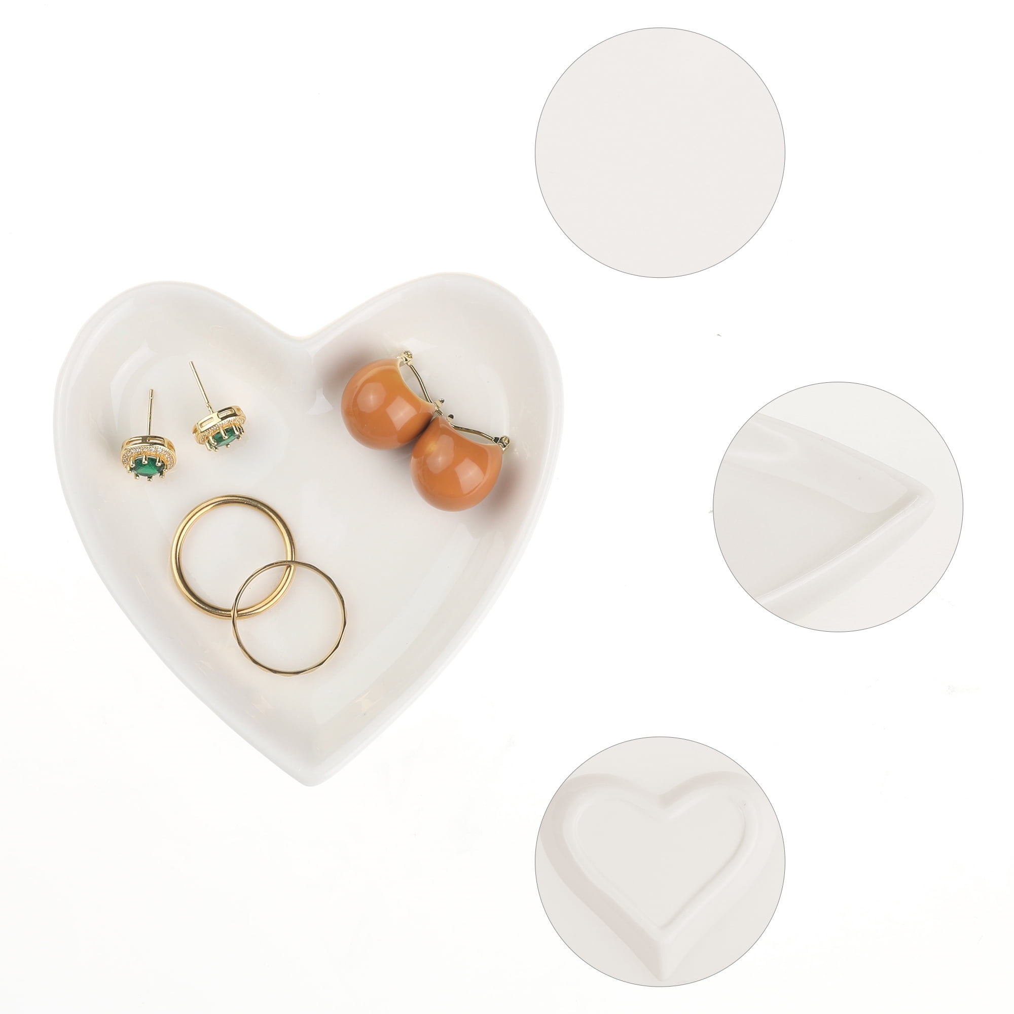 Unique Bargains Ceramic Jewelry Tray Trinket Ring Dish for Organizing Earrings Necklaces White-9*9.2*1.3cm