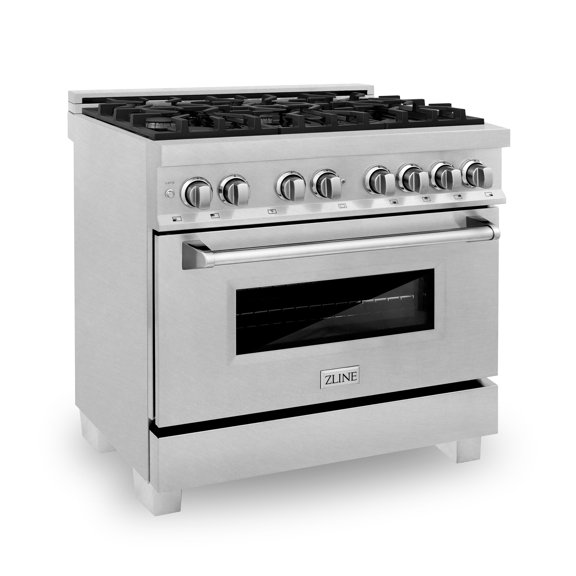 ZLINE 36 in. Professional Dual Fuel Range in DuraSnow Stainless Steel with Blue Gloss Door (RAS-BG-36)