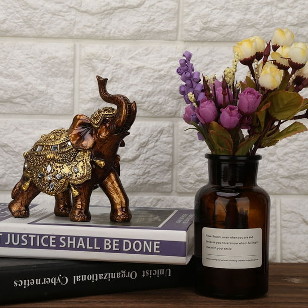 Adorno de Elefante Dorado, Estatua Artesanal, Adorno de Resina Con forma de Elefante, Grano de Madera, Mueble de TV para El Hogar, Decoración Artesanal