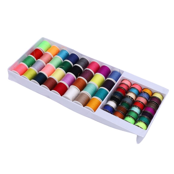 Suodoka 60-Piece Sewing Thread Kit with 32 Plastic and 28 Metal Prewound Bobbins, Multi Color Polyester Thread Spools for Domestic Sewing Machines, Hand Quilting, and Embroidery Projects