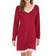 thumbnail image 1 of cfhntfmh Robes de Pyjama pour Femmes Manches Longues en Dentelle Col Rond Chemises de Nuit Confortables Vêtements de Maison Amples Chemise de Nuit, 1 of 2