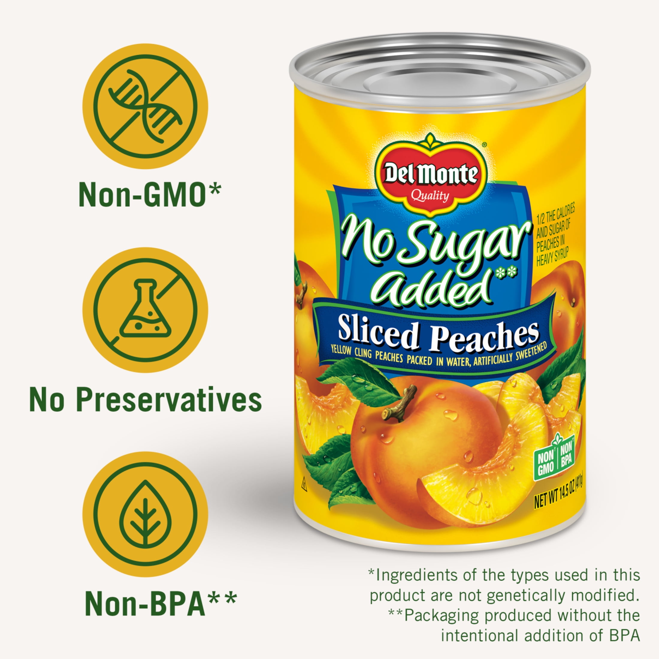 (12 pack) Del Monte No Sugar Added Sliced Peaches, Canned Fruit, 14.5 oz Can