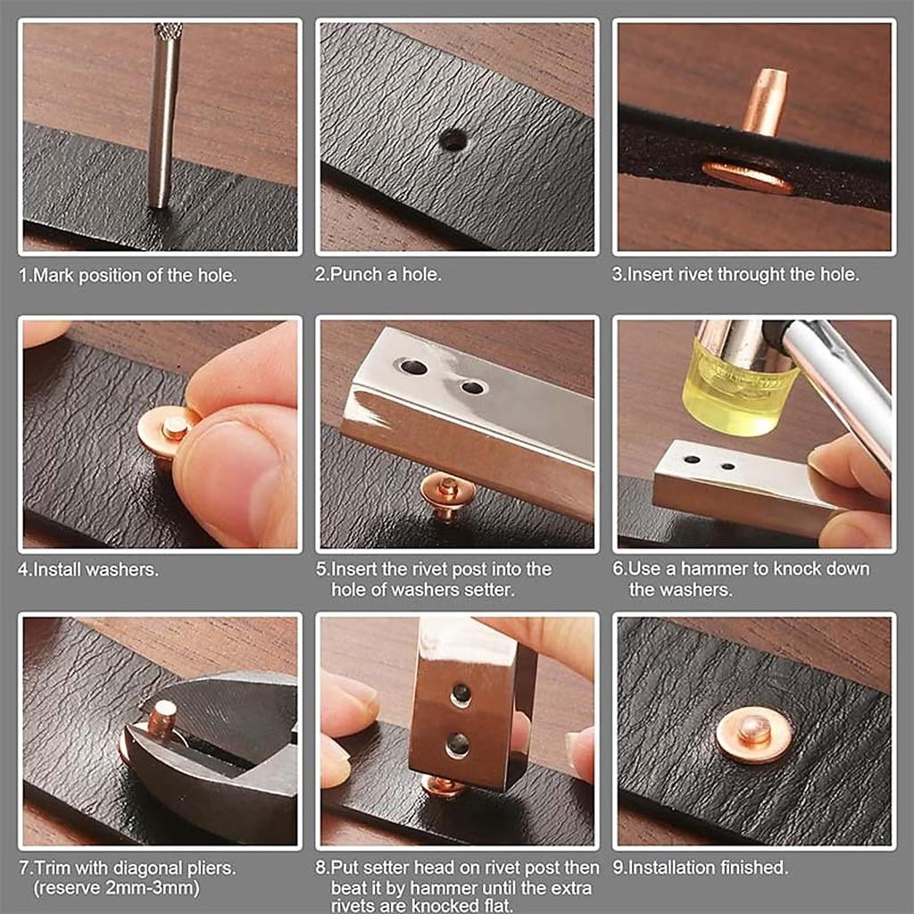 Giaone 42Pcs Studs Copper Metal Rivets with Hole Puncher Setting Tool For Belts Wallet Bags Making Craft Repair