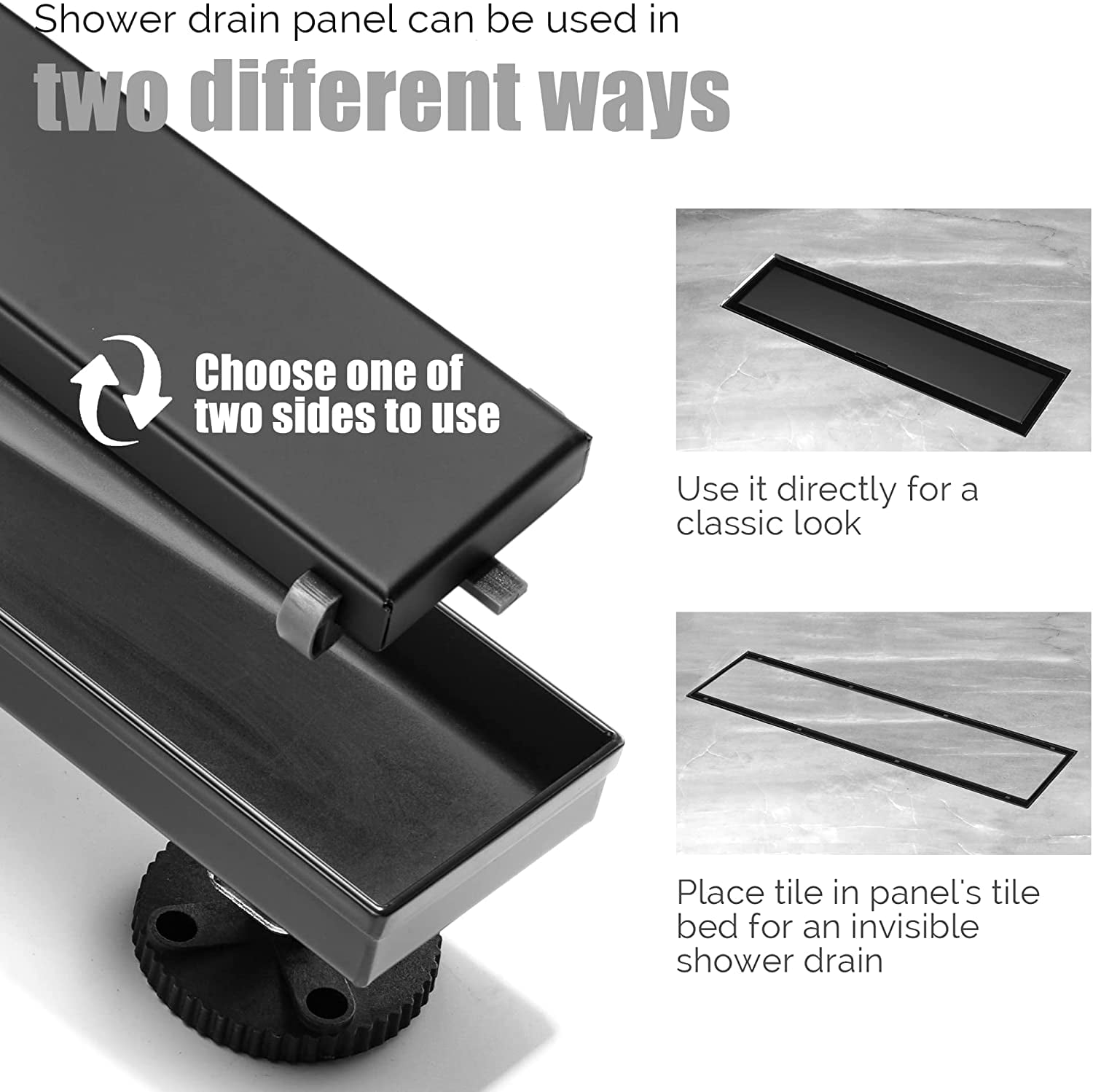 Elefloom Linear Shower Drain, Shower Drain 36 inch with 2-in-1 Tile Insert  Cover, Brushed AISI 304 Stainless Steel Shower Floor Drain, Shower Drain  with Hair Catcher and Adjustable Feet 