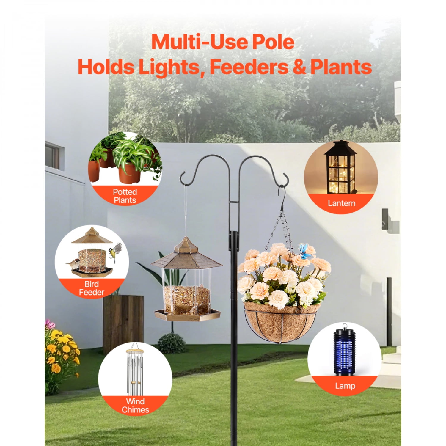 8 Pack Double Shepherds Hook 76 Inch Heavy Duty Steel Bird Feeder Pole Black Outdoor Garden Hanging Plant Hook