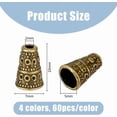 thumbnail image 2 of 240Pcs 4 Colors Long Bead Cap Alloy Bead Cone 10x7mm Tassel End Cap Golden Spacer Beads Caps Tibetan Style Metal Jewelry Cone for DIY Earring Necklace Jewelry Making Crafts Colorful, 2 of 7