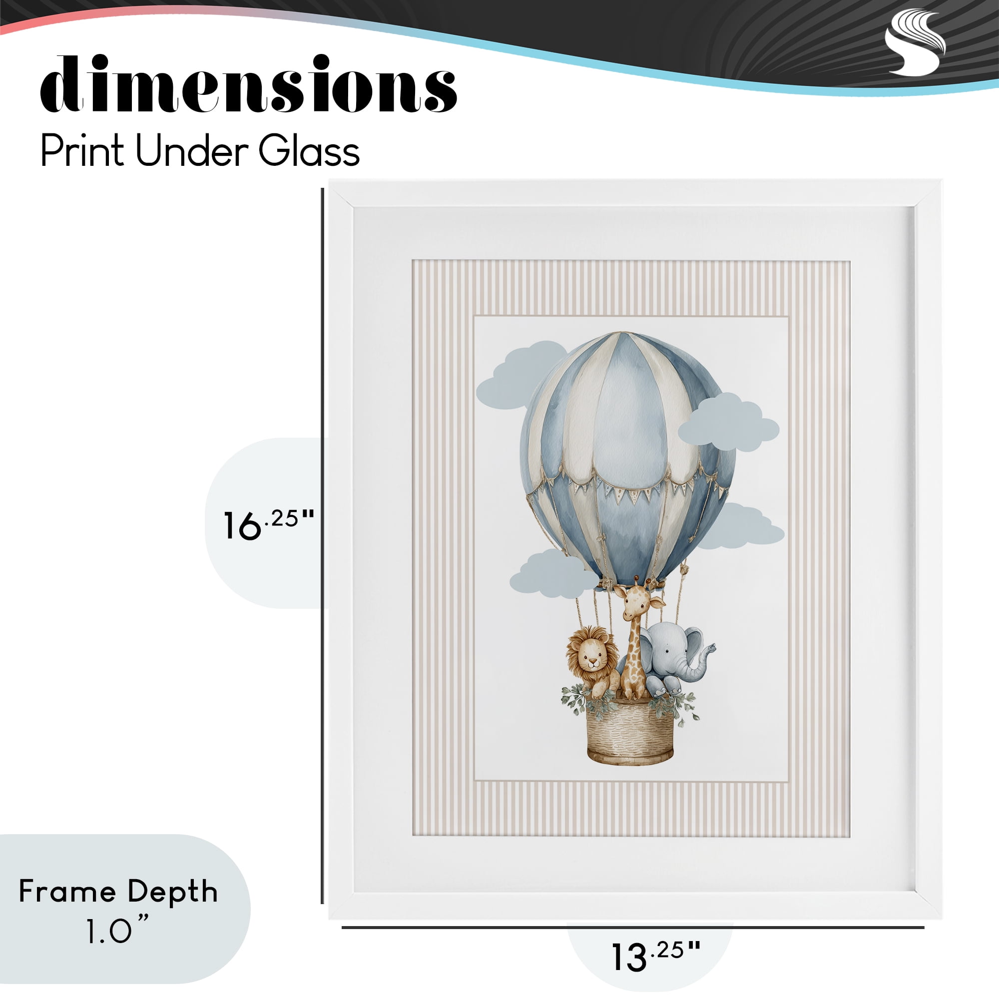Stupell Industries Hot Air Balloon Animals White Framed Print Under Glass, design by Christine Simpson Art