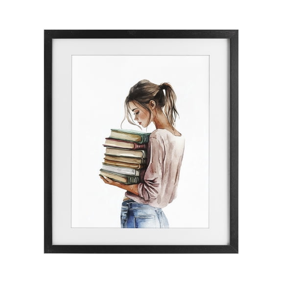 Stupell Industries Victorian Library Walk Girl Black Framed Print Under Glass, 13 x 16, by Svetlana Aleynikova