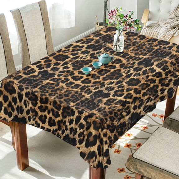 Wobogo Leopard Print Square Tablecloth 54×54in Polyester Fabric Tablecloth Washable Dust Resistant Wrinkle Resistant
