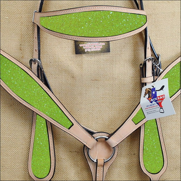 Western Horse Headstall Breast Collar Set Tack American Leather Yellow