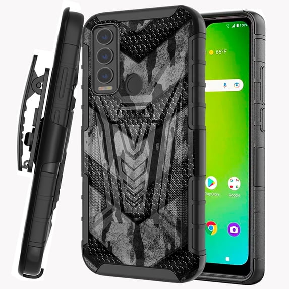 DALUX V Hybrid Kickstand Holster Phone Case Compatible with Cricket Ovation 3 / AT&T Motivate Max (U668AA) 2022- Gray Camo Badge