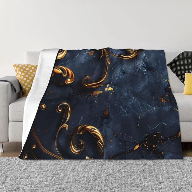 Balery Elegant Gold Scrollwork Manta de Franela con Dibujo, Lujo Ultra Suave y Cálido, Antipelusa y Resistente a las Arrugas para Cama, Sofá, Camping -80"x60"