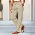 thumbnail image 2 of HomeDM Women's Wide Leg Sweatpants with Pockets Side Slit Hem Baggy Lounge Pants Beige Drawstring Waist Travel Joggers Size L, 2 of 7