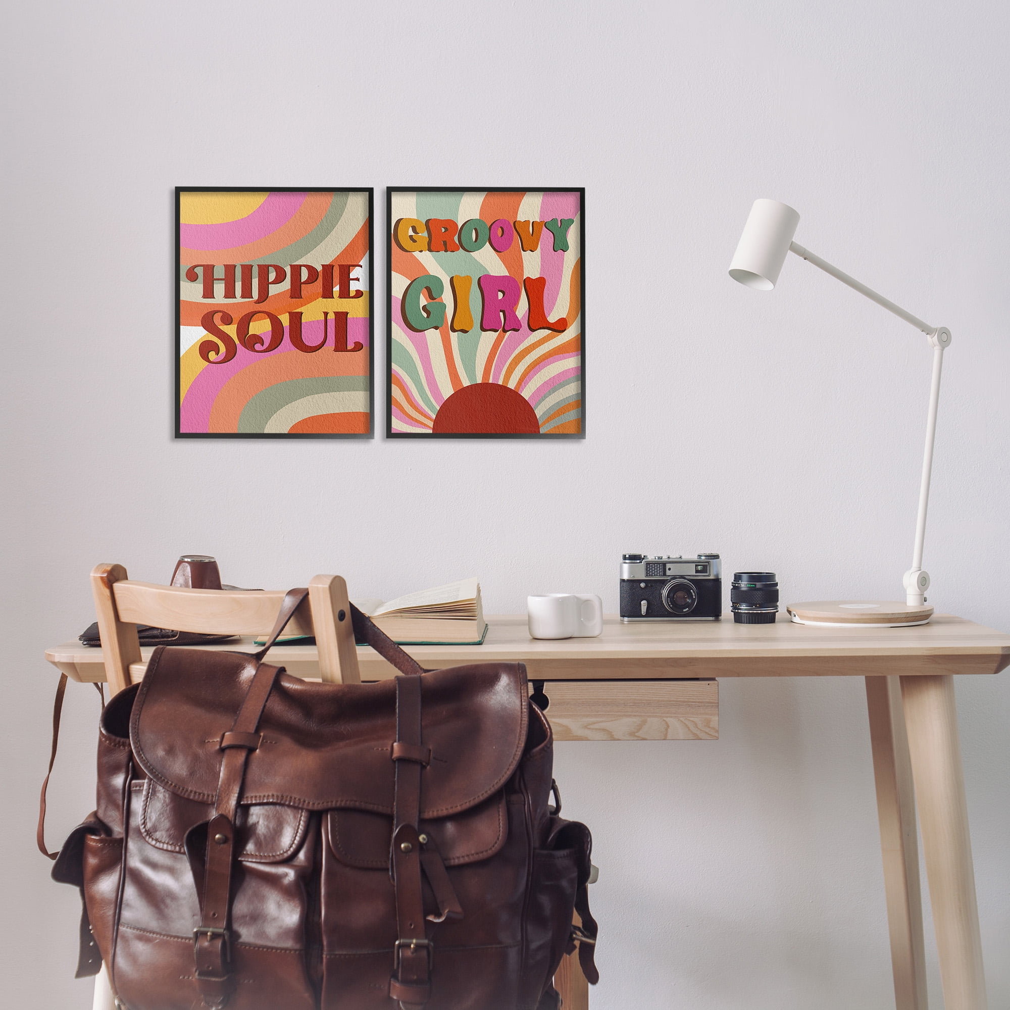 Stupell Industries Groovy Striped Phrases Abstract Painting Black Framed Art Print Wall Art, 11 x 14, Set of 2