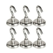 Gongxipen 6pcs Strong Magnetic Hooks Heavy Duty Neodymium Hanging Hook Set for Refrigerator And Other Magnetic SurfacesSilver