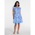 thumbnail image 4 of Time and Tru Women's and Women's Plus Tiered Cotton Mini Dress with Flutter Sleeves, Sizes XS-4X, 4 of 7