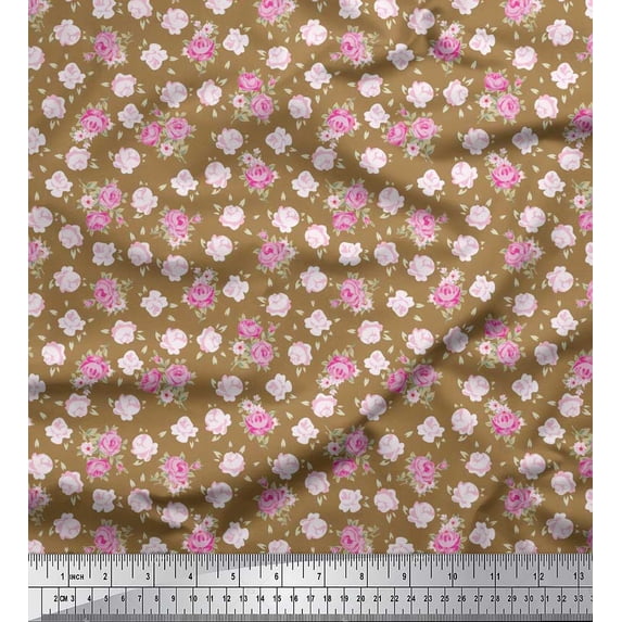 Soimoi Viscose Chiffon Fabric Leaves & Rose Floral Print Fabric by Yard 42 Inch Wide
