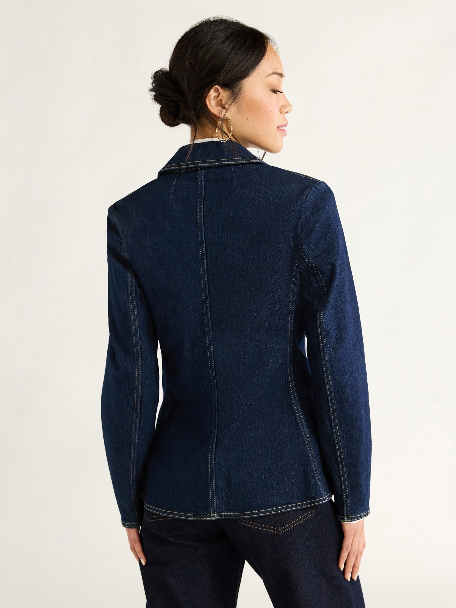 Free Assembly Women's Single Breasted Denim Blazer, Sizes XS-XXL