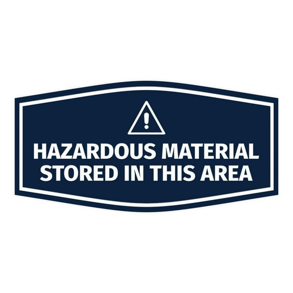 Signs ByLITA Fancy Hazardous Material Stored in this Area Durable ABS Plastic Laser Engraved Easy Installation Elegant Design Sign (Navy Blue / White) - Large