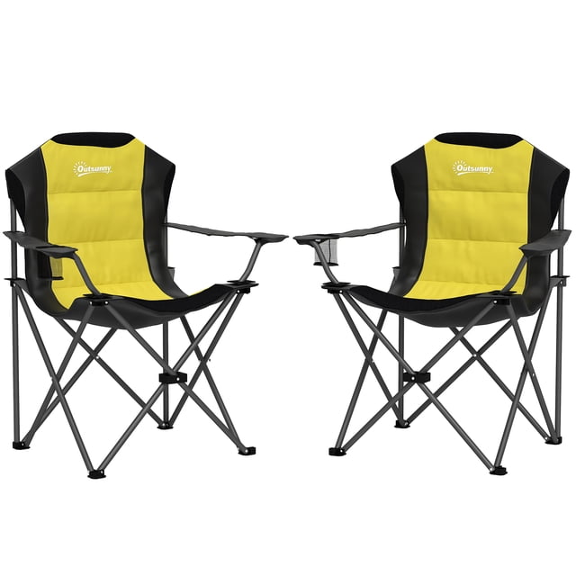 Outsunny Set of 2 Folding Camping Chairs, Padded Camping Chairs, Yellow