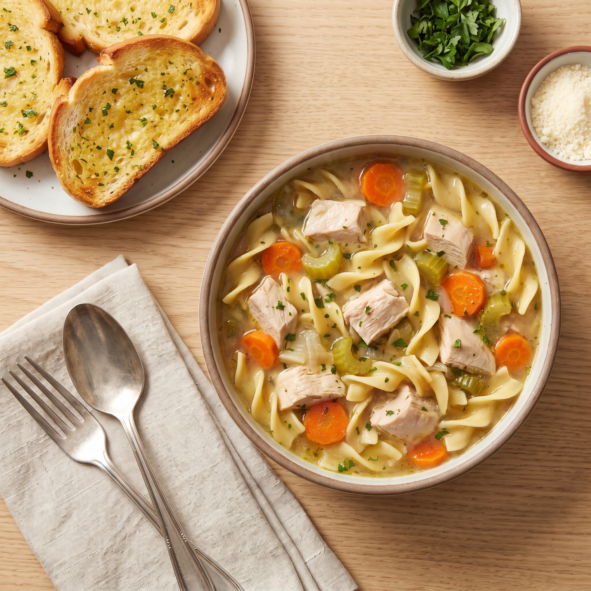 Chicken Noodle Soup and Garlic Bread Meal Bundle