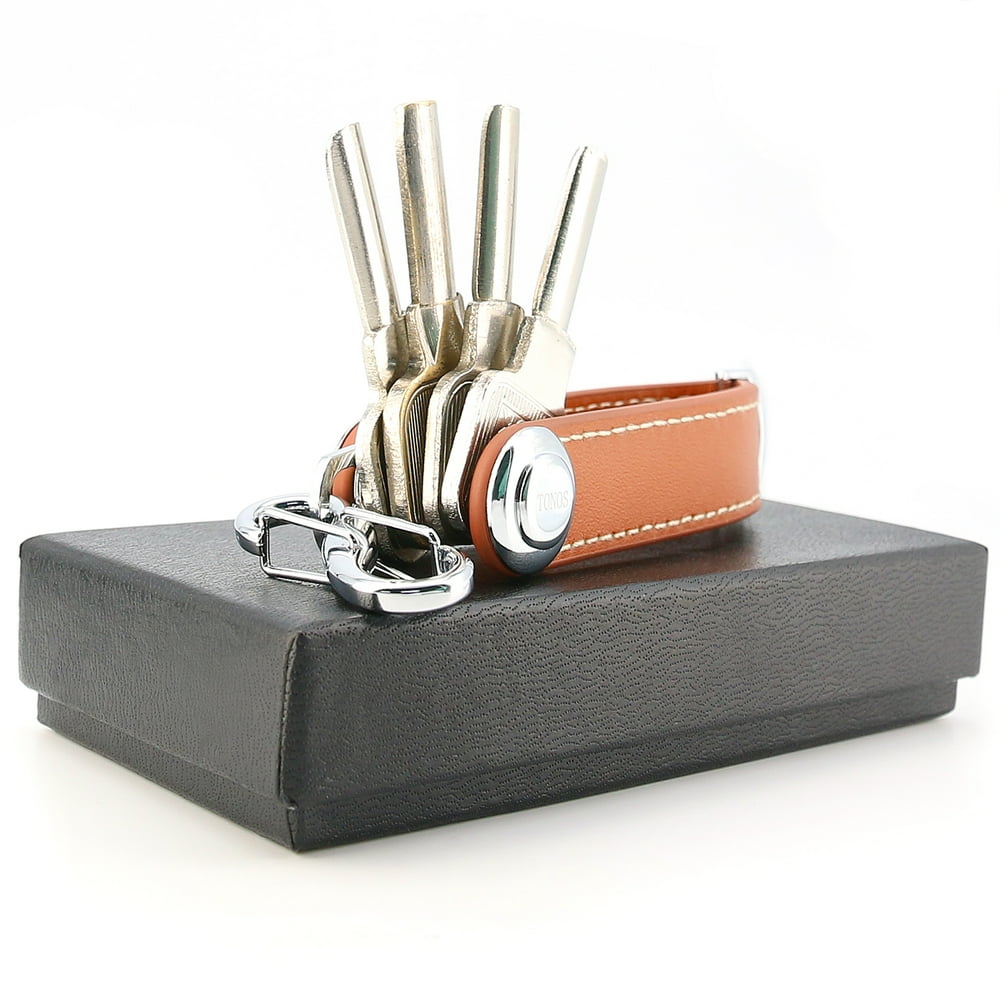Compact Key Chain Organizer With Leather Strap, Smart Key Ring Holds 8