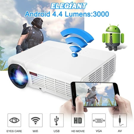 Wifi Projector, ELEGIANT 3000 Lumens Long life LED Full HD LED Home Cinema TV Projector Lcd Multimedia Video Game Projectors Support 1080P USB VGA AV TV Interface Android (Best Projector Under 3000)