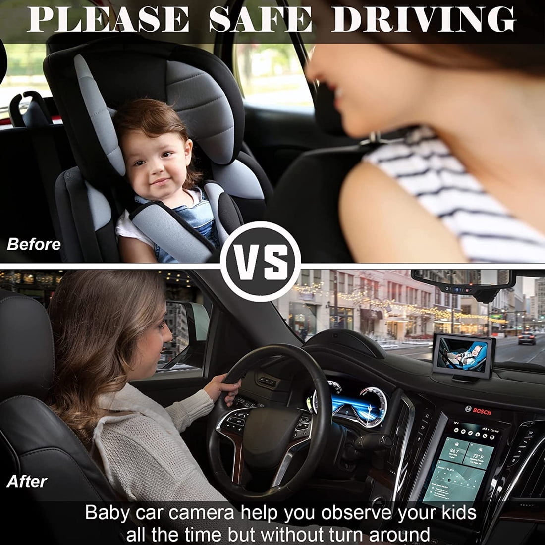 56 STORE Baby Car Back Seat Camera, 4.3" HD 1080P Monitor Screen Camera Night Vision Infant Mirror