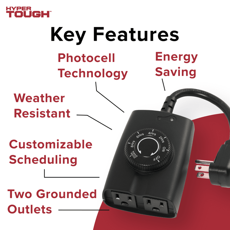 Hyper Tough Outdoor Grounded Dusk-to-Dawn Timer, 2 Heavy-Duty