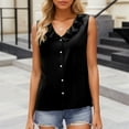 thumbnail image 2 of MIXUE Boho Tops For Women Summer Solid Color V Neck Button Sleeveless Vest T-shirts Outwear,Black,L, 2 of 5