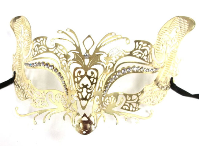 Gold LASER CUT Venetian Masquerade Costume Fancy Dress Crystals prom Mask ladies 