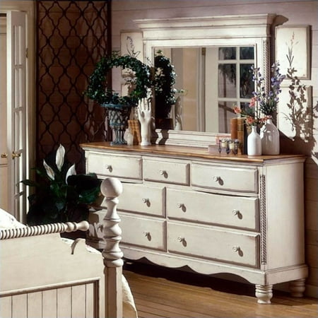 Hillsdale Wilshire Antique White Double Dresser And Mirror Set