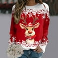 thumbnail image 2 of Fiaer Christmas Women Sweatshirts Snowflake Deer Cute Graphic Pullover Crew Neck Plus Size Long Sleeve Baggy Tops Red XL, 2 of 4