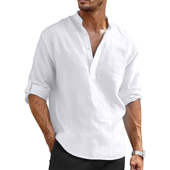 Hippie Beach Men's Cotton Linen Long Sleeve Casual T-Shirt