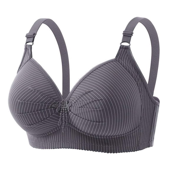 Womens Wireless Push-Up Bras Everyday Plus Size Full Coverage Bralette Ruched Striped Brassiere Underwear, 46/105BC Gray