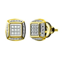 King of Bling's 0.05ct Diamond Square Earrings For Women Yellow 925 Sterling Silver Stud For Men