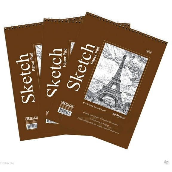 Lot of 3 Sketch Book Paper Pad 50 Sheet 6" x 8" High Quality Spiral Premium Qty