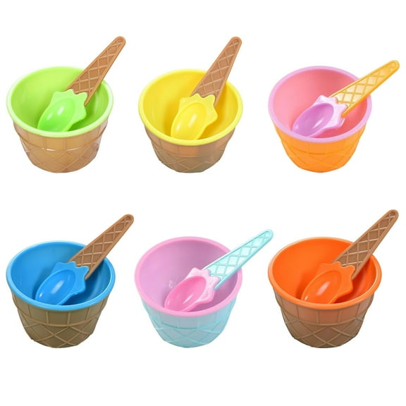 Durable Ice Cream Bowls for Kids, Cartoon Candy Color Ice Cream Cups, Reusable Plastic with Easy Clean Feature, Perfect for Every Occasion, Stackable Design for Space-Saving