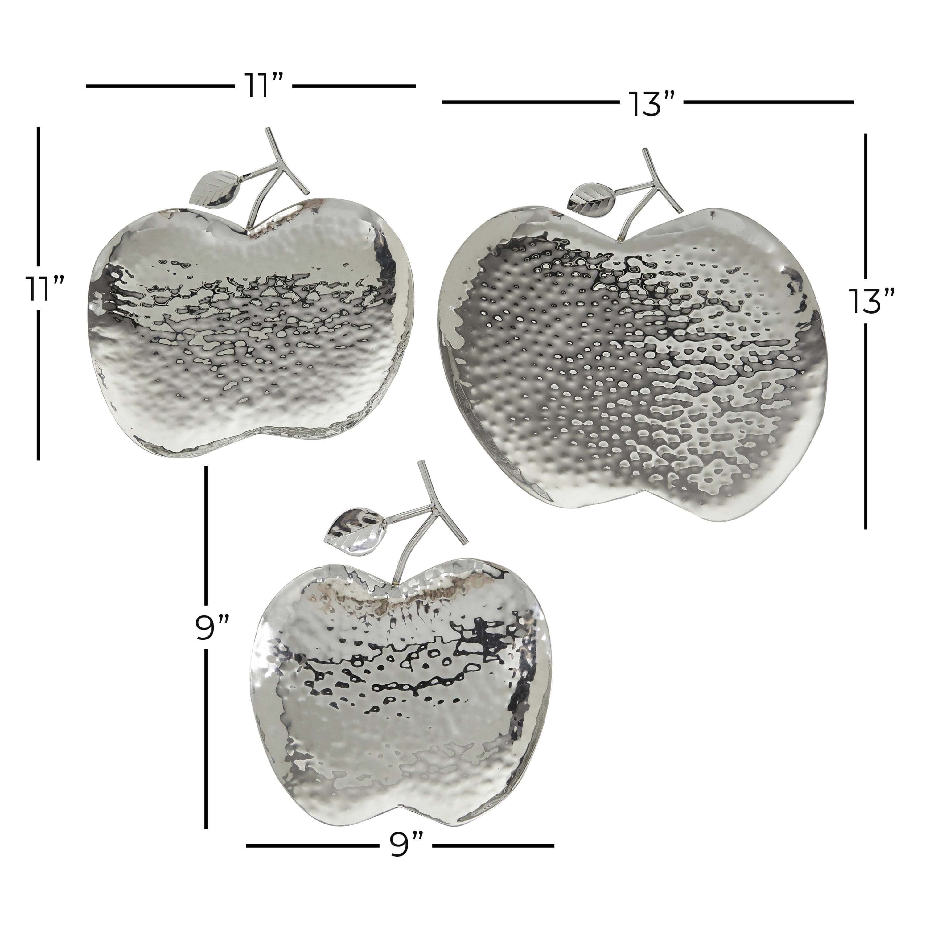 DecMode 9", 11", 13"W Silver Metal Apple Fruit Tray, 3-Pieces