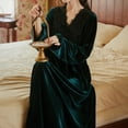 thumbnail image 4 of Homgro Women's Long Sleeve Velvet Nightgown Sleep Dress V Neck Mid-length Pleated Nightwear Dark Green X-Large, 4 of 5