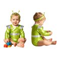thumbnail image 2 of iiniim Toddler Space Explorer Romper Baby Boys Girls Alien Outfit with Antenna Headband Sparkly Playsuit Fluorescent Green 0-6M, 2 of 7