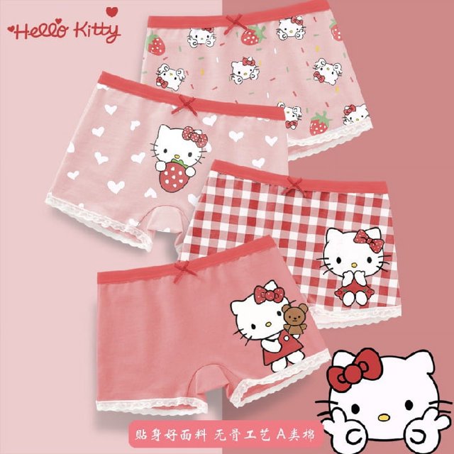Ropa interior Kawaii Sanrio para niñas, 4 piezas, Hello Kitty, Kuromi, Cinnamoroll, bragas de dibujos animados, ropa interior ajustada, juguetes Y2K