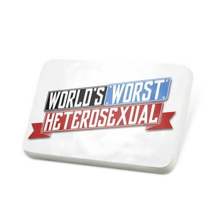 Porcelein Pin Funny Worlds worst Heterosexual Lapel Badge – NEONBLOND