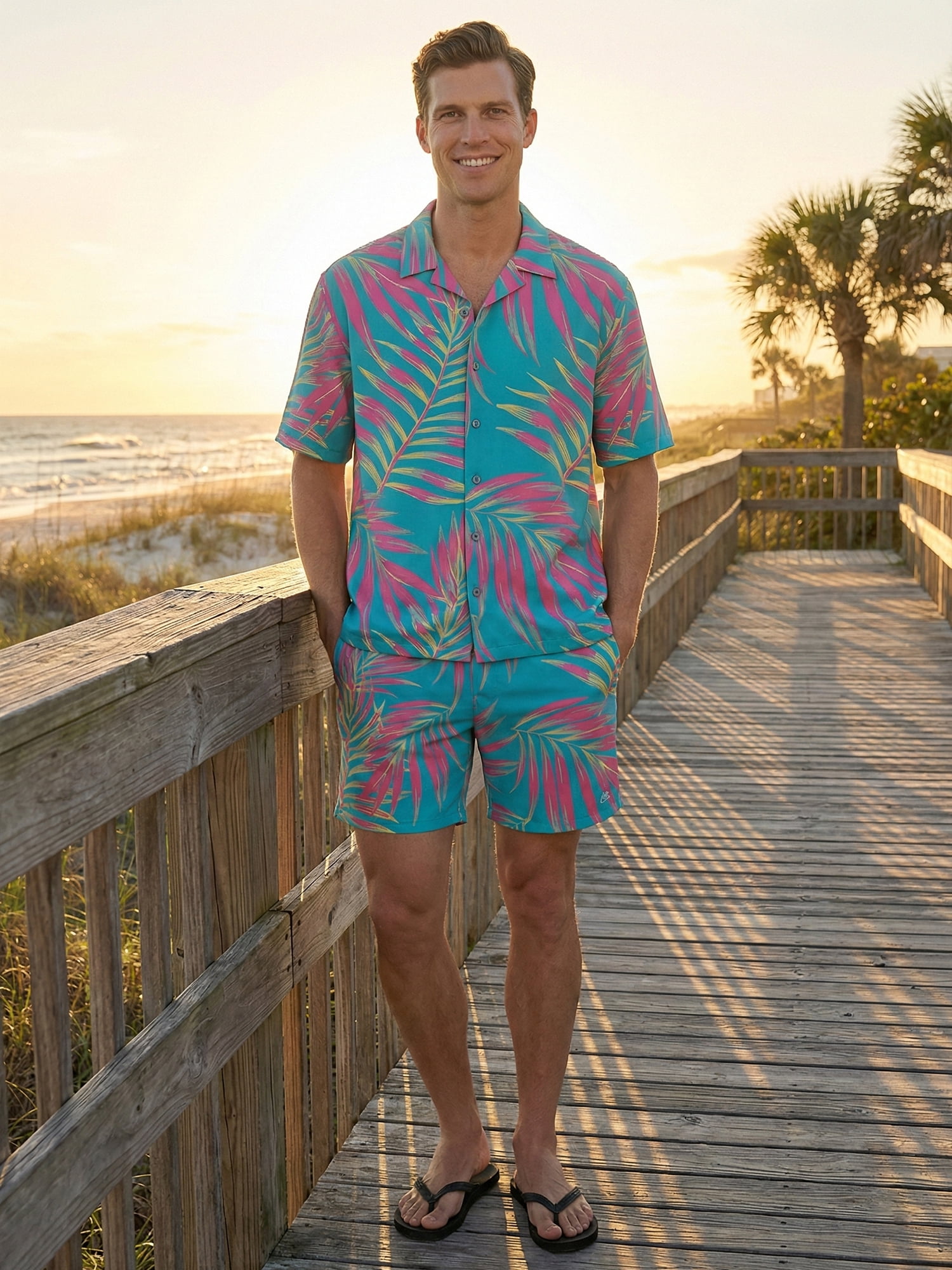 Birdie Bound Men's Printed Leaves Pops Swim Trunks, Sizes S-3XL
