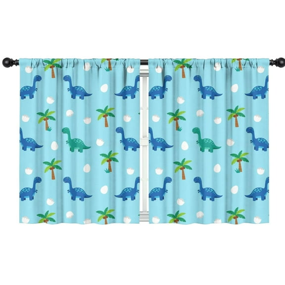 Blackout Kids Curtains,Light Blue Dinosaurs Palms Eggs Pattern Childrens Insulated Curtains Set Of 2,Bedroom Essentials,Toddler Room Decor 42"x54"