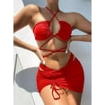 thumbnail image 5 of 3 Pieces Set Swimsuit Women High Waist Swimwear Sexy Lace Up Micro Bikini Set With Skirt Solid Beachwear Bathing Suit, 5 of 7