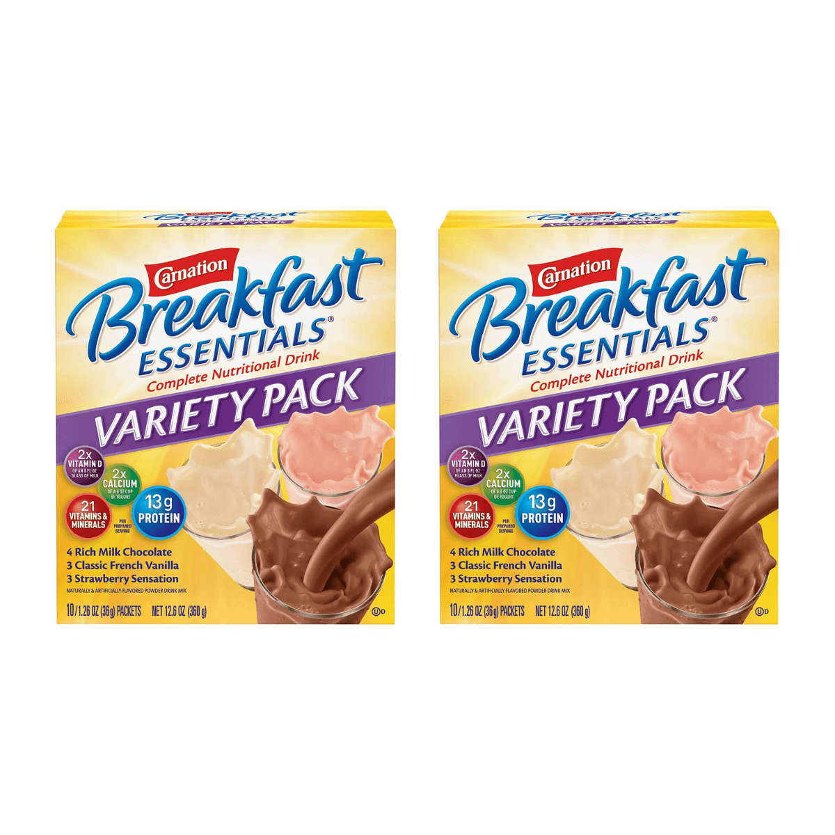 Carnation Breakfast Essentials Powder Drink Mix Flavors Chocolate, Strawberry, Vanilla Variety Pack (Pack of 2)